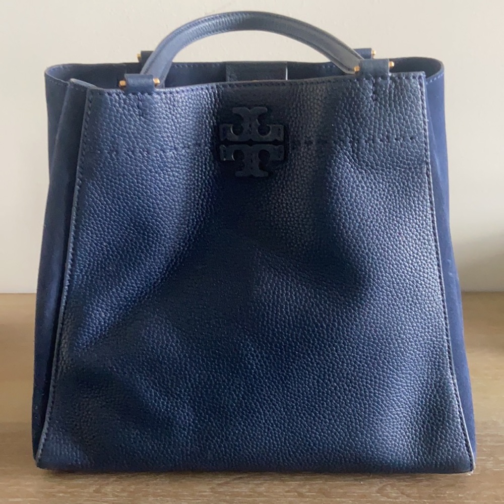 Tory Burch McGraw carryall. Navy blue with pebbled leather and suede.